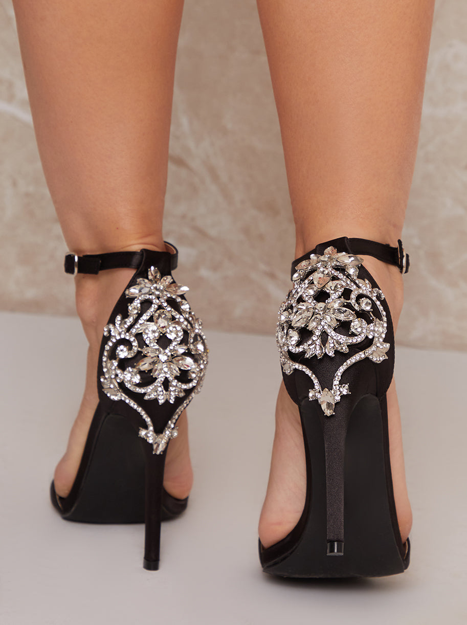 Strappy Heels with Sequin Design in Black