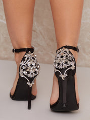 Strappy Heels with Sequin Design in Black