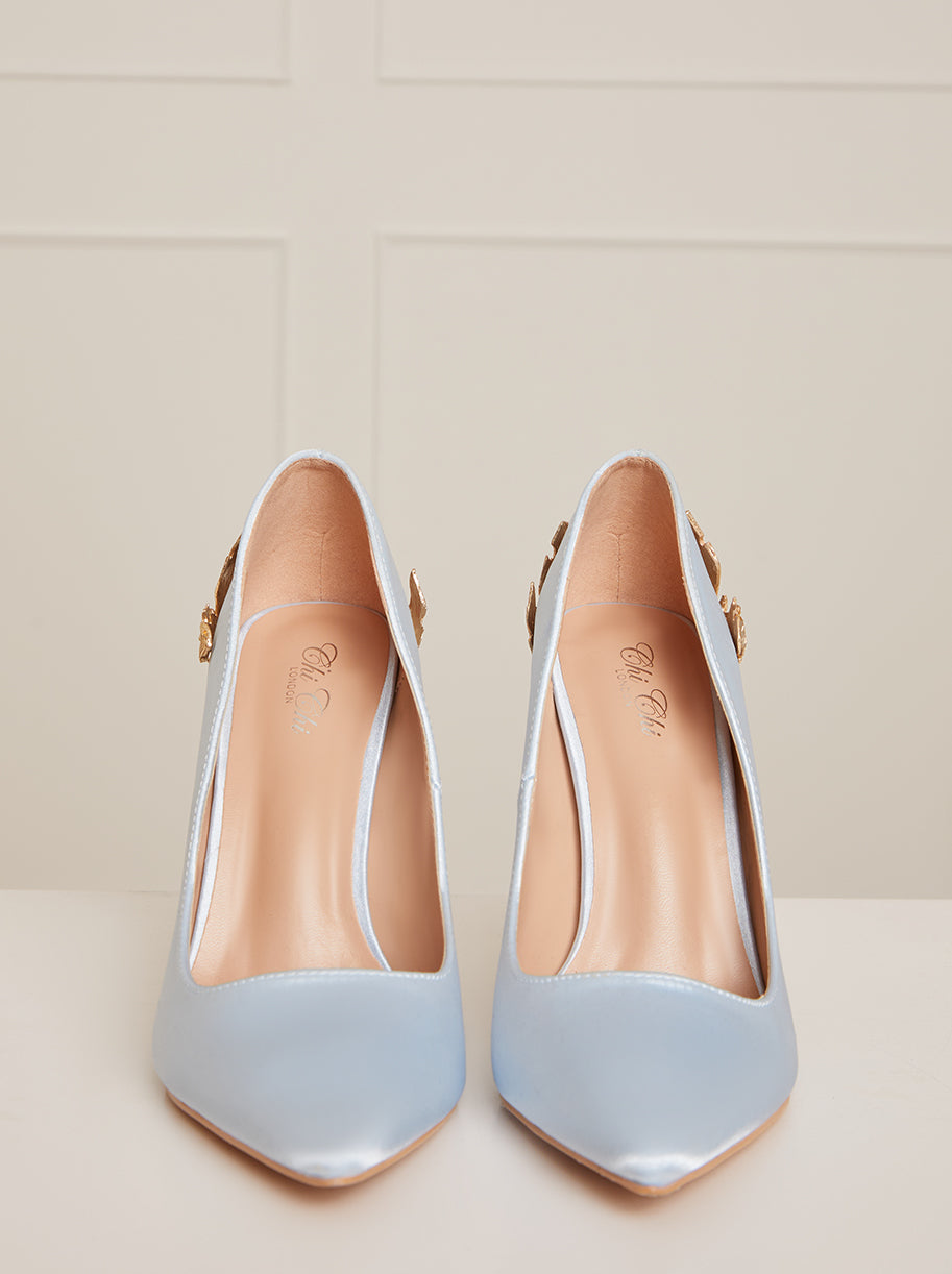 High Heel Embellished Satin Court Shoes in Blue
