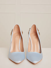 High Heel Embellished Satin Court Shoes in Blue