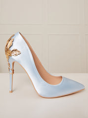 High Heel Embellished Satin Court Shoes in Blue