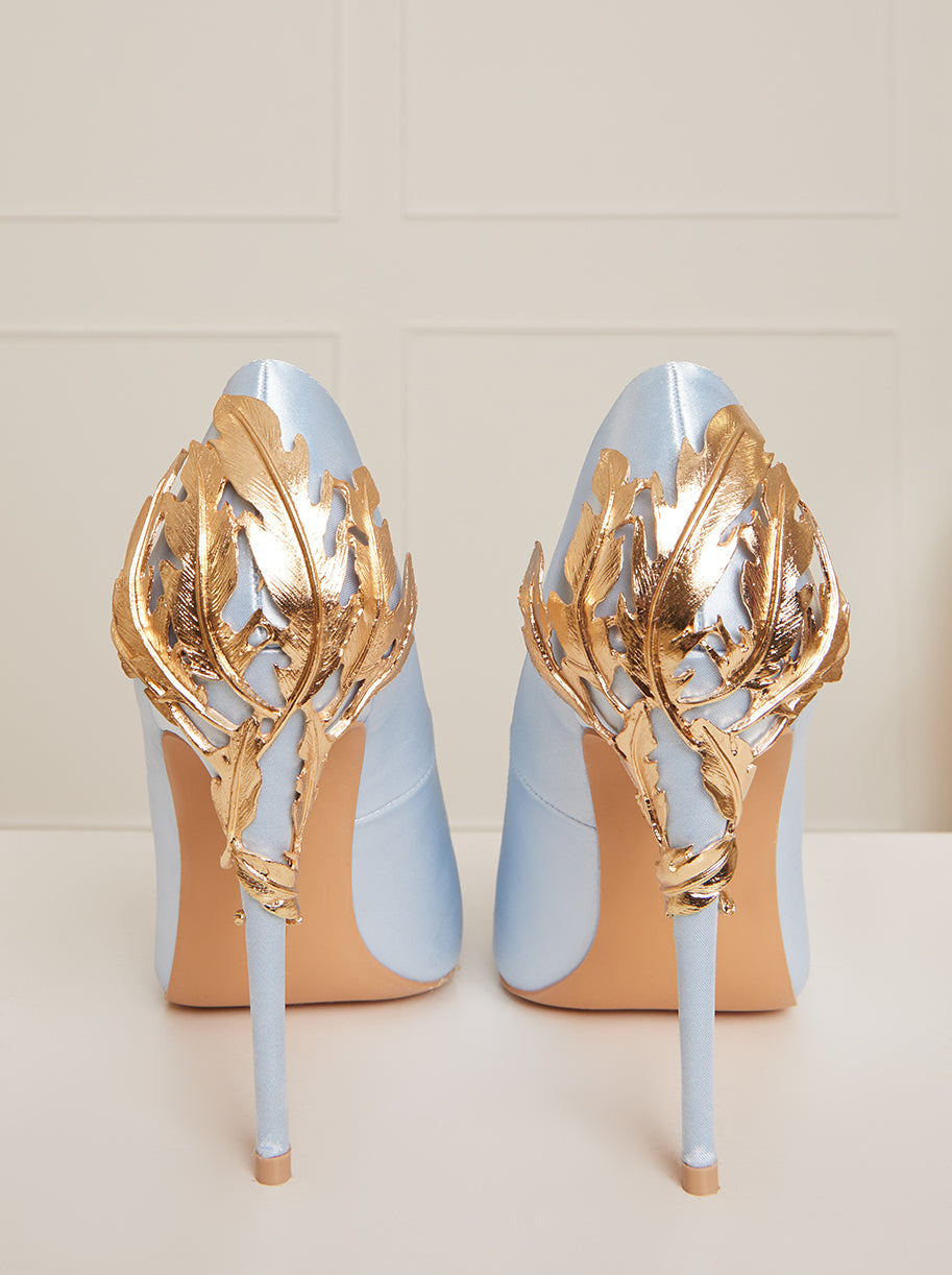 High Heel Embellished Satin Court Shoes in Blue