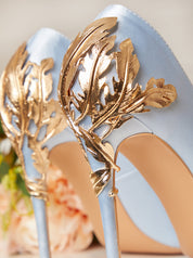 High Heel Embellished Satin Court Shoes in Blue