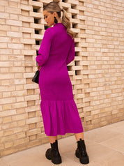 Long Sleeve Shirred Maxi Dress in Pink