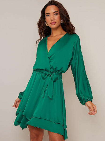 chi chi london long sleeve satin wrap shirt dress reviews Chi Chi London Pink Plus Size Flutter Sleeve Satin Wrap Dress - 24