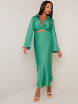 Satin Slip Maxi Skirt in Green