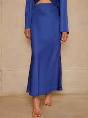 Satin Slip Maxi Skirt in Blue