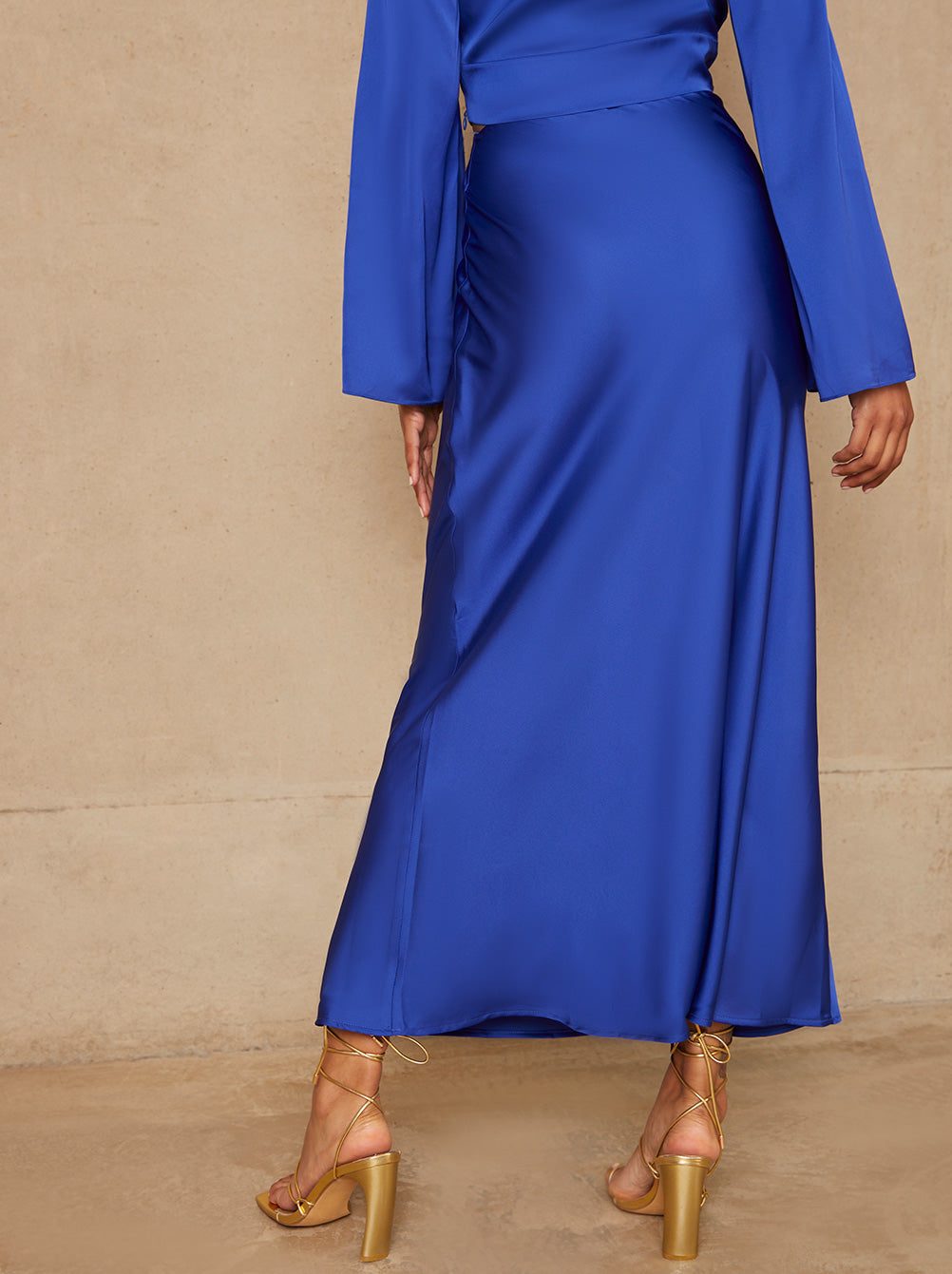 Satin Slip Maxi Skirt in Blue