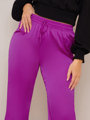 Satin Wide Leg Elasticated Waist Trousers in Fuchsia
