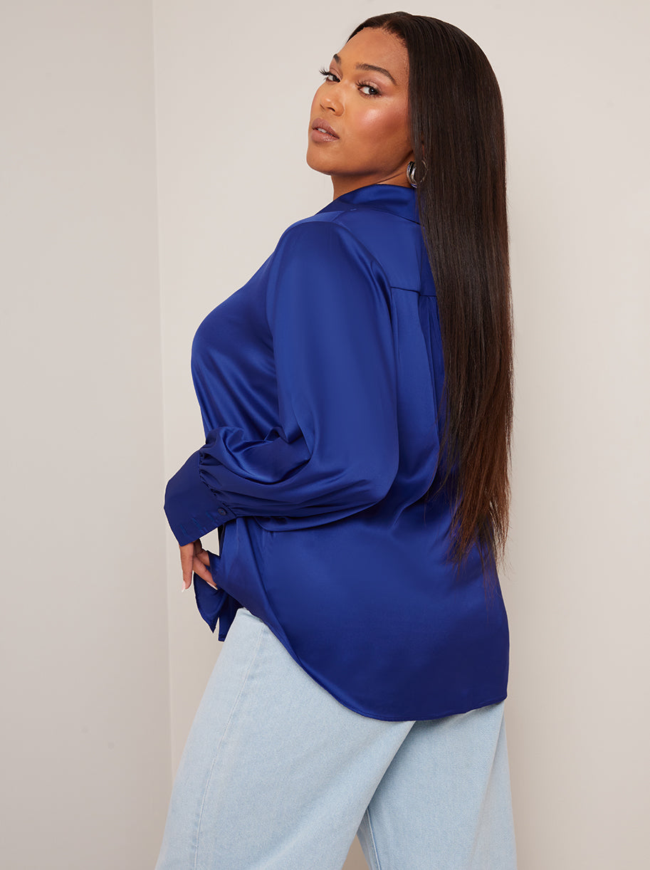 Long Sleeve Satin Shirt in Blue