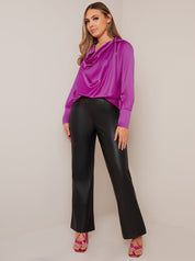 Long Sleeve Cowl Neck Top in Purple