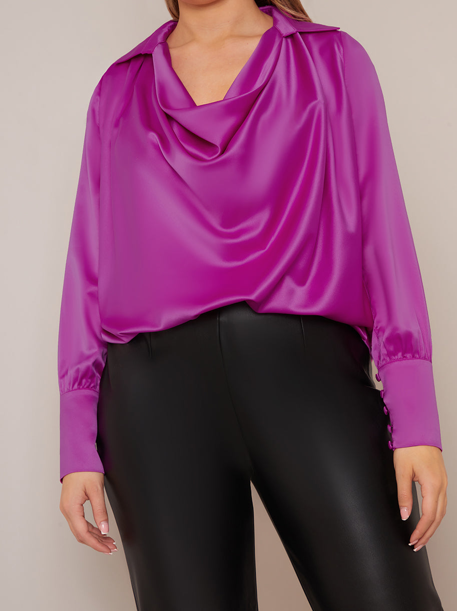 Long Sleeve Cowl Neck Top in Purple