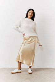 Gold Satin Midi Skirt