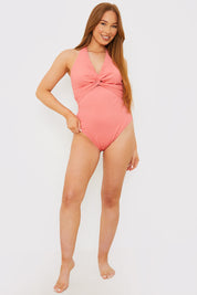 Control Fuller Support Crinkle Halter Twist Front Swimsuit