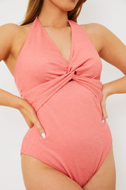 Control Fuller Support Crinkle Halter Twist Front Swimsuit