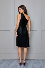 One Shoulder PU Cut Out Mini Dress in Black