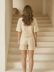 Crochet Short Co Ord in Cream