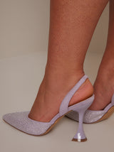 Sling Back Diamante Court Heels in Lilac