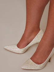 Diamante Court Heels in White