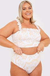 Scarf Print Shirred High Waisted Bikini Bottom