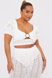 Crochet Puff Sleeve Crop Top