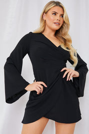 Satin Wrap Front Mini Dress