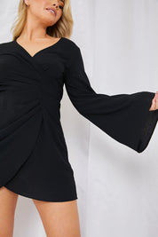 Satin Wrap Front Mini Dress