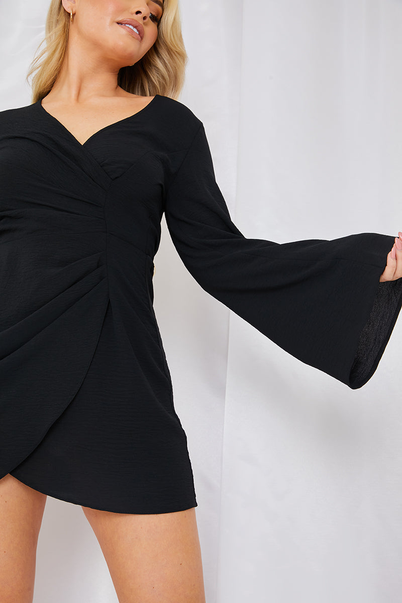 Satin Wrap Front Mini Dress