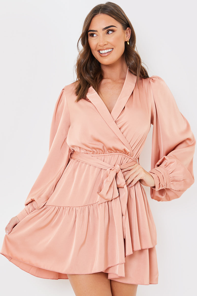 Satin Frill Hem Mini Dress