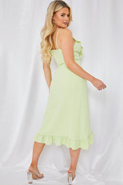 Wrap Front Frill Detail Midi Dress