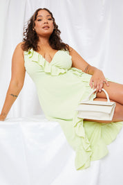 Wrap Front Frill Detail Midi Dress