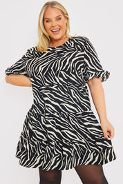 Zebra Smock Dress With Frill Sleeve