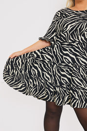 Zebra Smock Dress With Frill Sleeve
