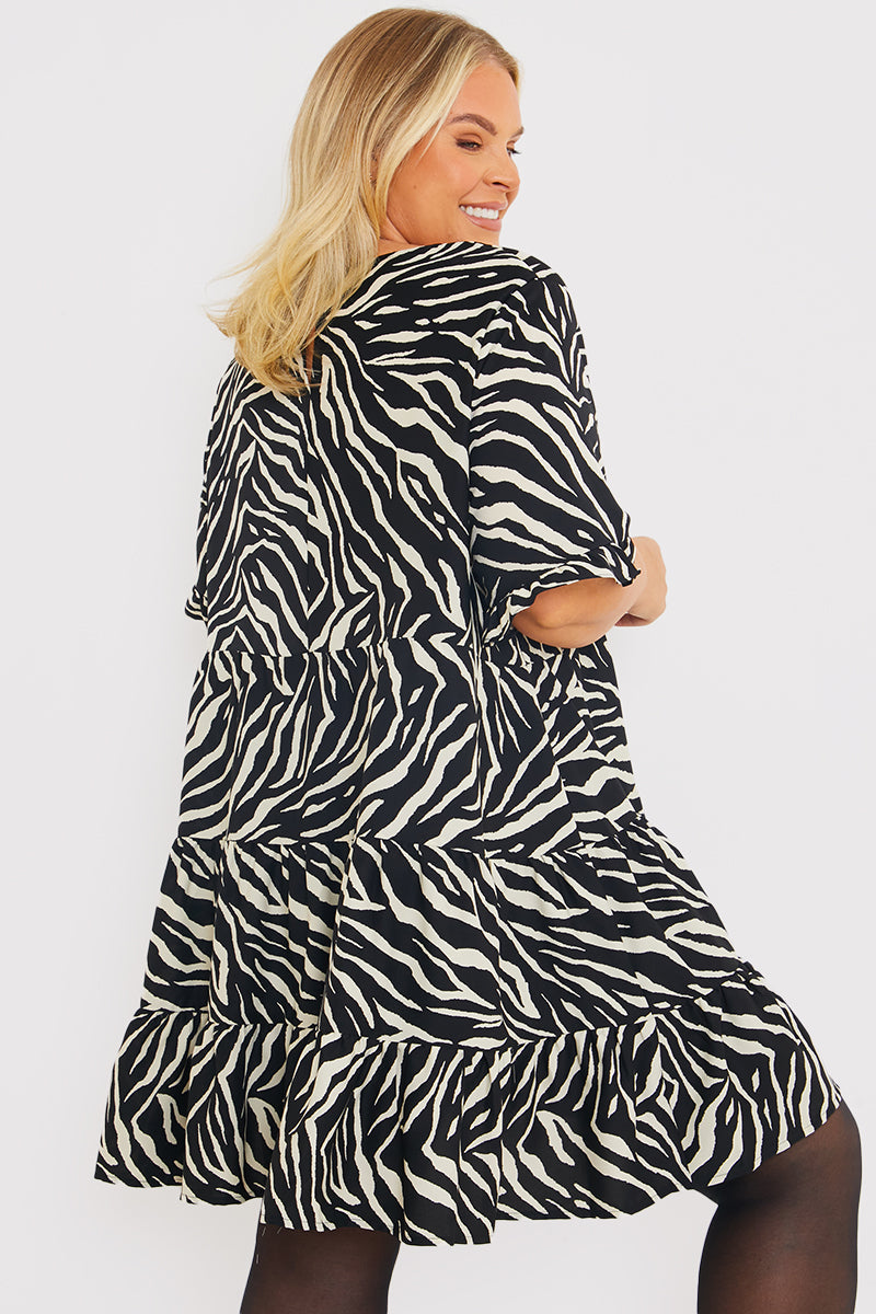 Zebra Smock Dress With Frill Sleeve