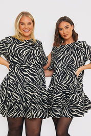 Zebra Smock Dress With Frill Sleeve