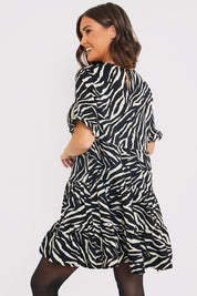 Zebra Smock Dress With Frill Sleeve