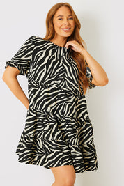 Zebra Smock Dress With Frill Sleeve