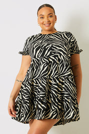 Zebra Smock Dress With Frill Sleeve
