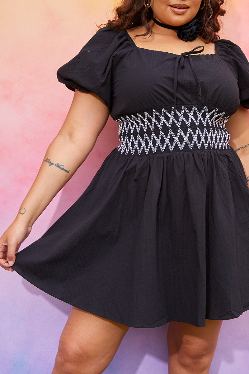 Short Sleeve Milkmaid Dress With Embroidery Detail