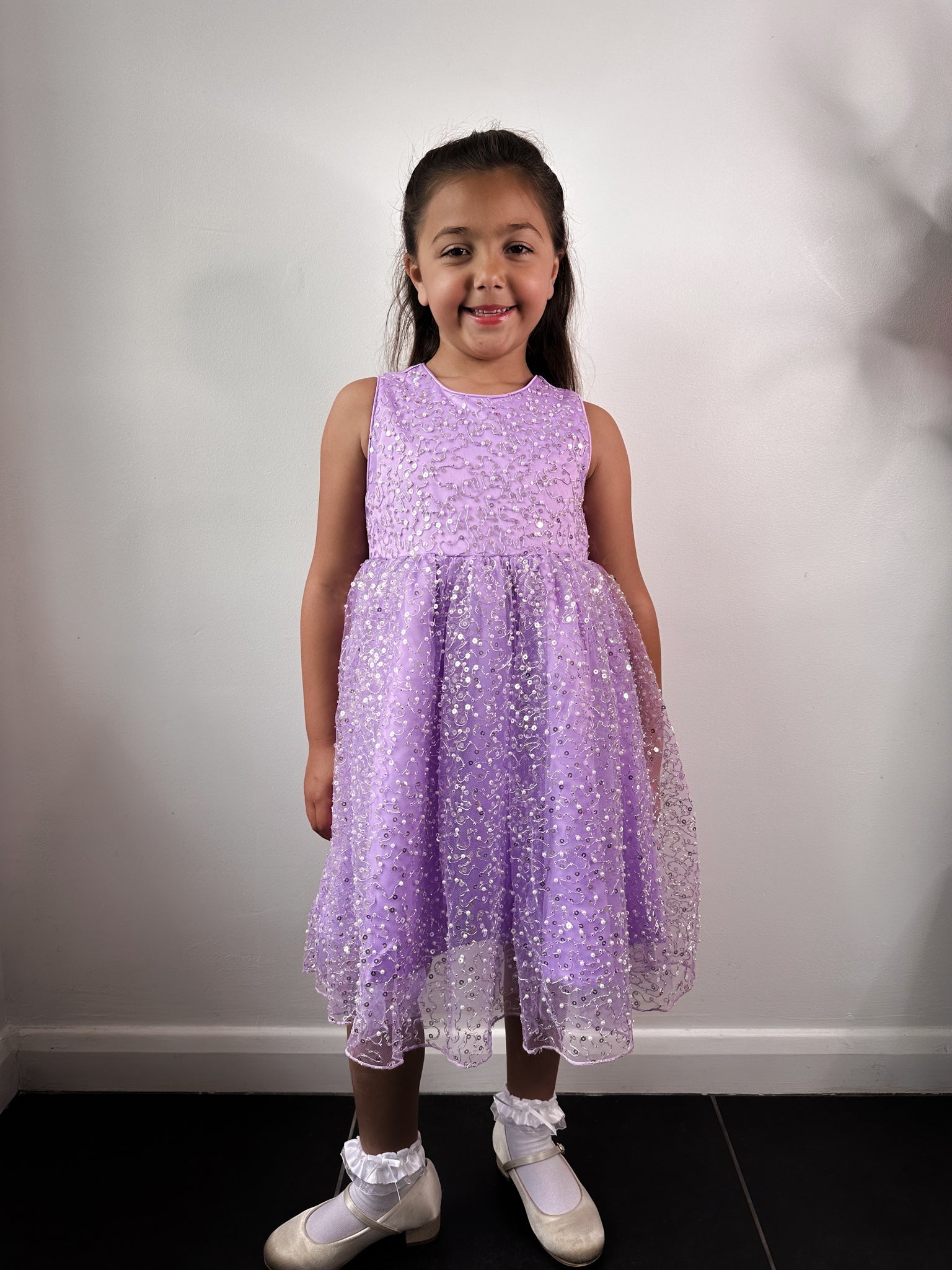 Girls Sequin Beaded Midi Dress in Lilac 8
