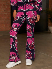 Abstract Floral Wide Leg Trousers in Navy