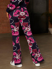 Abstract Floral Wide Leg Trousers in Navy