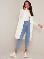 Diamond Quilt Detail Longline Padded Gilet in White