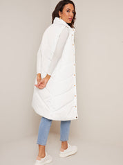 Diamond Quilt Detail Longline Padded Gilet in White