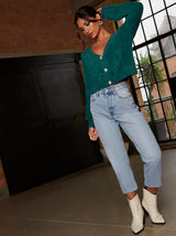 Fluffy Yarn Knitted Cardigan in Green
