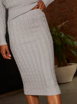 Cable Knit Midi Skirt in Grey