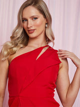 One Shoulder Cut Out Mini Dress in Red