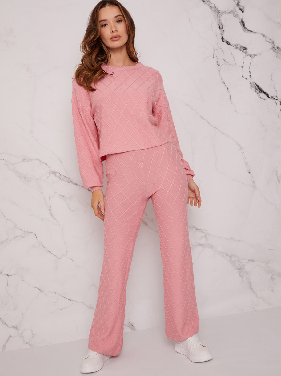 Diamond Stitch Loungewear Set in Pink