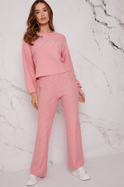 Diamond Stitch Loungewear Set in Pink