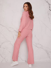 Diamond Stitch Loungewear Set in Pink
